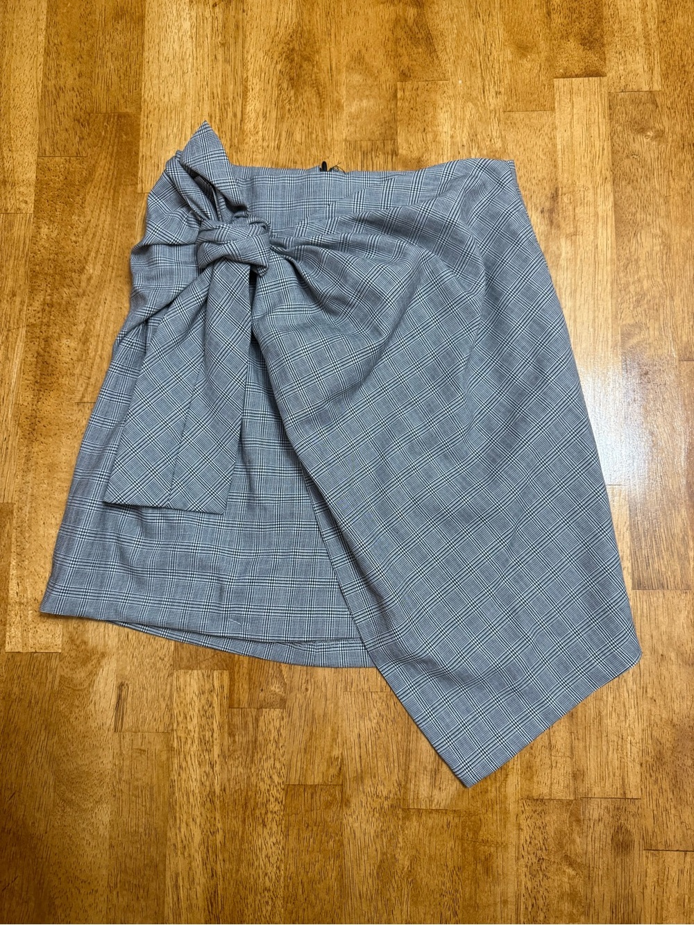 Zara Gray Plaid Asymmetrical Wrap Skirt with Front Knot